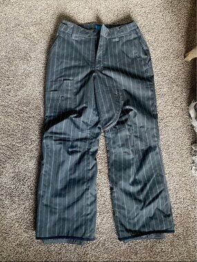 Orage Men's Pinstripe Cargo Snow Pants - Black with Thin White Pinstripes